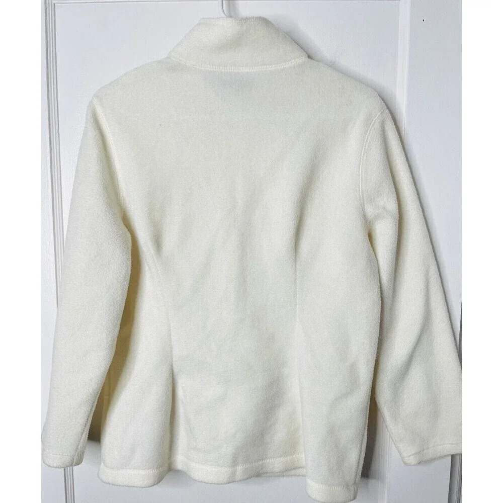 Croft & Barrow Pullover Fleece Sweater M Embroidered Cardinal Bird Flowers Ivory - Picture 5 of 9